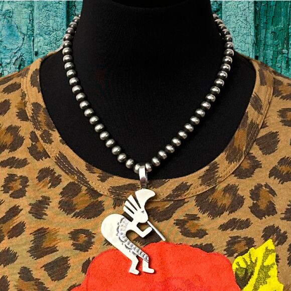 1990s Native American NAVAJO Sterling Silver Reversible Kokopelli Pendant Signed - Picture 4 of 4